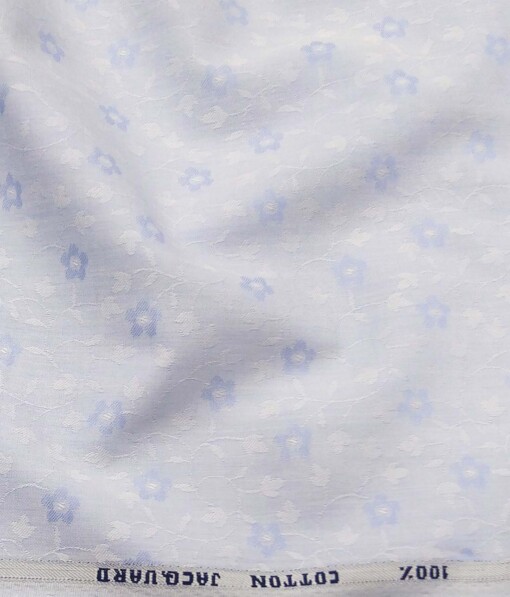 Raymond Light Sky Blue 100% Cotton Floral Jacquard Shirt Fabric (1.60 M)