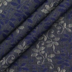 Raymond Dark Grey 100% Cotton Blue Floral Jacquard Shirt Fabric (1.60 M)