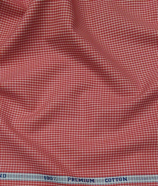 Raymond Red & White 100% Premium Cotton Checks Shirt Fabric (1.60 M)