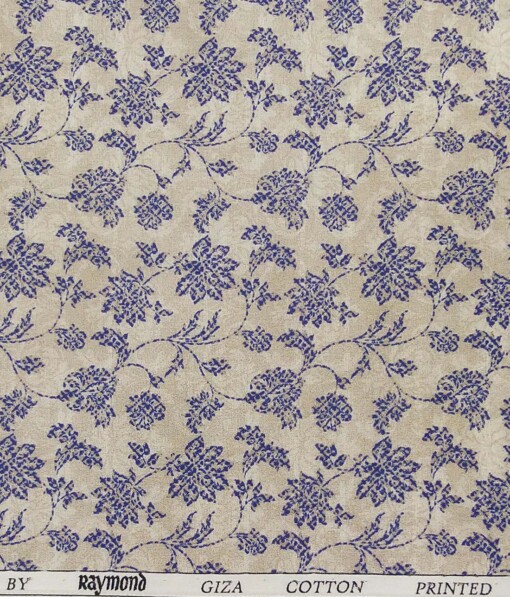 Raymond Beige & Blue 100% Giza Cotton Floral Print Shirt Fabric (1.60 M)