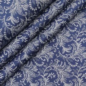 Raymond Dark Royal Blue 100% Giza Cotton White Floral Print Shirt Fabric (1.60 M)