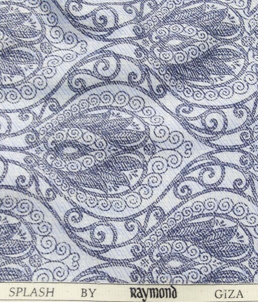 Raymond Sky Blue 100% Giza Cotton Dark Blue Damask Print Shirt Fabric (1.60 M)