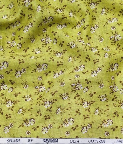 Raymond Yellowish Lime Green 100% Giza Cotton Floral Print Shirt Fabric (1.60 M)