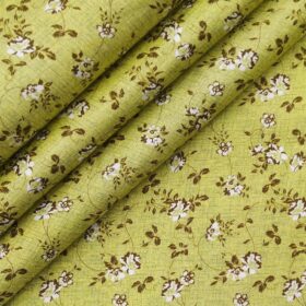 Raymond Yellowish Lime Green 100% Giza Cotton Floral Print Shirt Fabric (1.60 M)