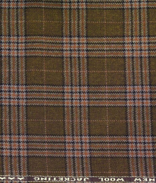 Raymond Mustard Brown Checks 100% Pure Wool Thick Tweed Jacketing & Blazer Fabric (Unstitched - 2.20 Mtr)