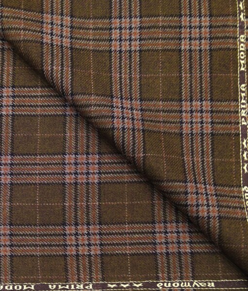 Raymond Mustard Brown Checks 100% Pure Wool Thick Tweed Jacketing & Blazer Fabric (Unstitched - 2.20 Mtr)