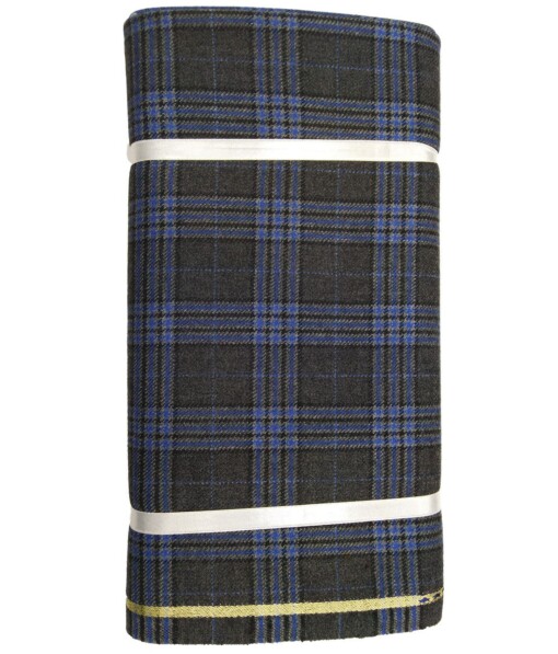 Raymond Grey & Firozi Blue Checks 100% Pure Wool Thick Tweed Jacketing & Blazer Fabric (Unstitched - 2.20 Mtr)