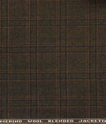 Raymond Dark Brown Self Checks New Merino Wool Blended Thick Tweed Jacketing & Blazer Fabric (Unstitched - 2.20 Mtr)