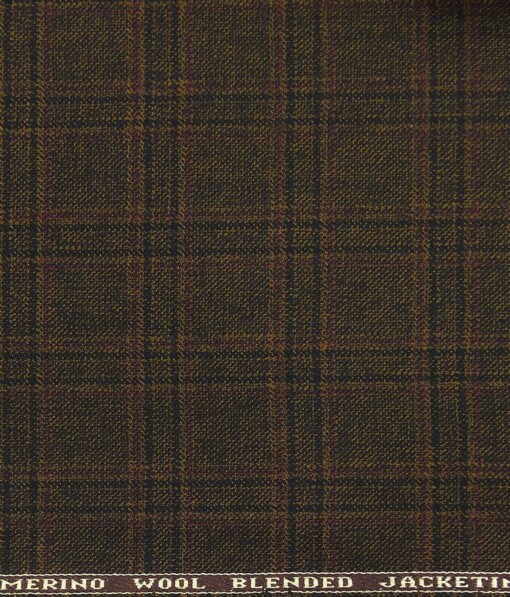 Raymond Dark Brown Self Checks New Merino Wool Blended Thick Tweed Jacketing & Blazer Fabric (Unstitched - 2.20 Mtr)