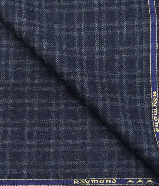 Raymond Greyish Blue Checks 100% Pure Wool Thick Tweed Jacketing & Blazer Fabric (Unstitched - 2.20 Mtr)