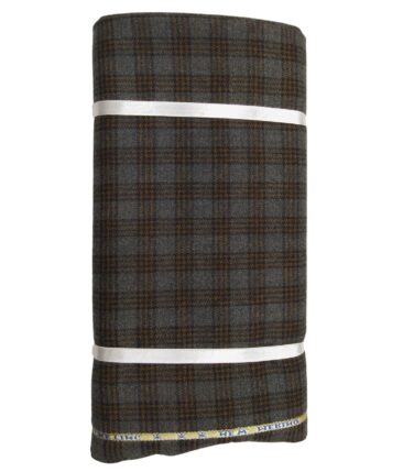 Raymond Grey & Brown Checks New Merino Wool Blended Thick Tweed Jacketing & Blazer Fabric (Unstitched - 2.20 Mtr)