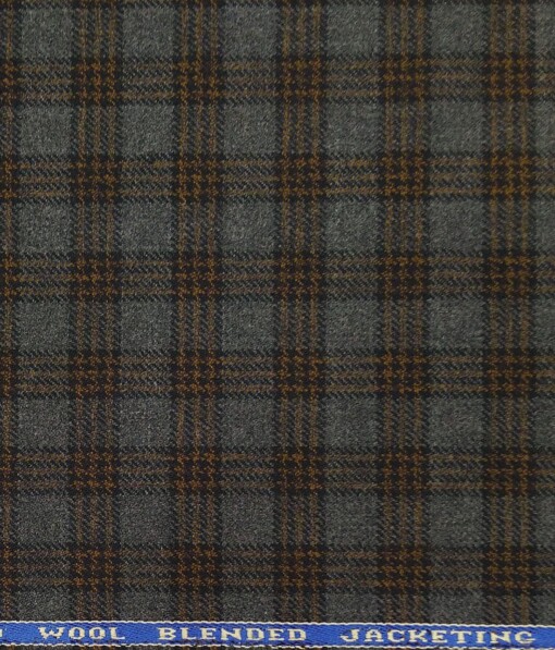 Raymond Grey & Brown Checks New Merino Wool Blended Thick Tweed Jacketing & Blazer Fabric (Unstitched - 2.20 Mtr)