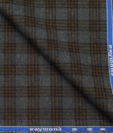 Raymond Grey & Brown Checks New Merino Wool Blended Thick Tweed Jacketing & Blazer Fabric (Unstitched - 2.20 Mtr)