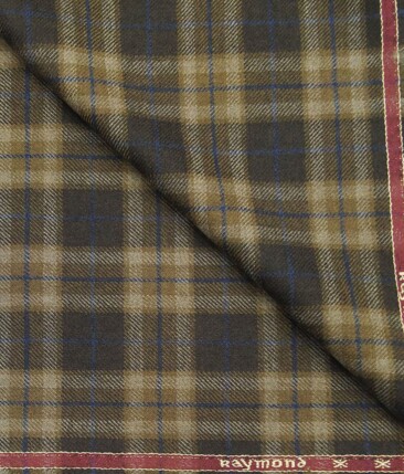 Raymond Dark & Light Brown Checks 100% Pure Wool Thick Tweed Jacketing & Blazer Fabric (Unstitched - 2.20 Mtr)