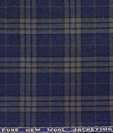Raymond Purplish Blue Checks 100% Pure Wool Thick Tweed Jacketing & Blazer Fabric (Unstitched - 2.20 Mtr)