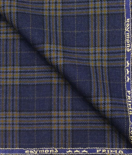 Raymond Purplish Blue Checks 100% Pure Wool Thick Tweed Jacketing & Blazer Fabric (Unstitched - 2.20 Mtr)