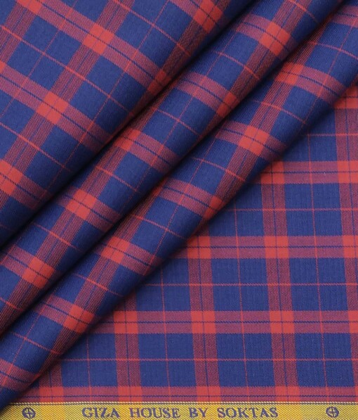 Giza House by Soktas Red & Blue 100% Egyptian Giza Cotton Burberry Checks Shirt Fabric (1.60 M)