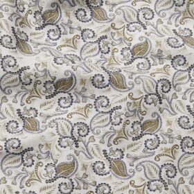 True Value White 100% Premium Cotton Brown Floral Print Shirt Fabric (1.60 M)