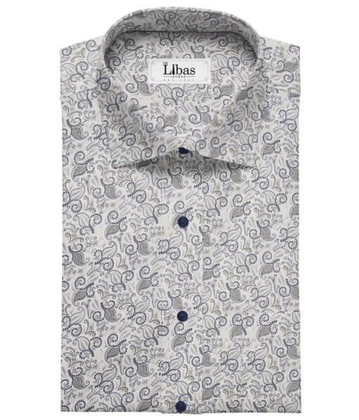 True Value White 100% Premium Cotton Blue Floral Print Shirt Fabric (1.60 M)