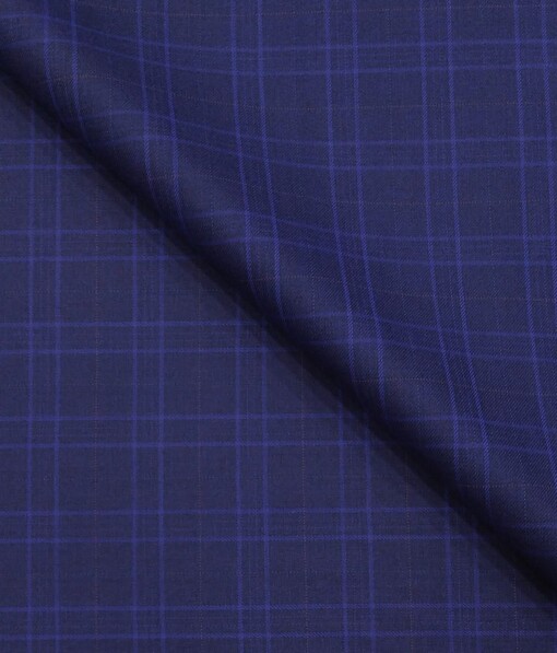 Absoluto Dark Royal Blue Broad Checks Unstitched Terry Rayon Suiting Fabric