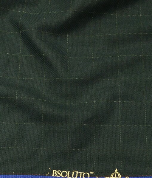 Absoluto Pine Green Self Checks Unstitched Terry Rayon Suiting Fabric