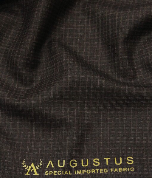 Augustus Dark Brown Self Checks Unstitched Terry Rayon Suiting Fabric