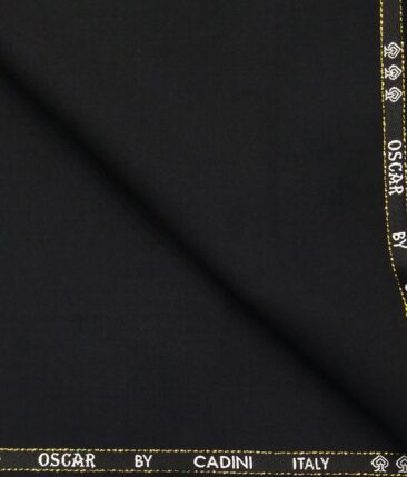 Cadini Italy by Siyaram's 60% Merino Wool Super 140's Black Solid Satin Weave Unstitched Exotic Suit Fabric (3.25 Meter)