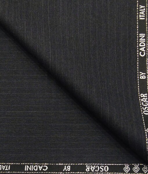 Cadini Italy by Siyaram's 60% Merino Wool Super 140's Dark Grey Self Striped Unstitched Exotic Suit Fabric (3.25 Meter)