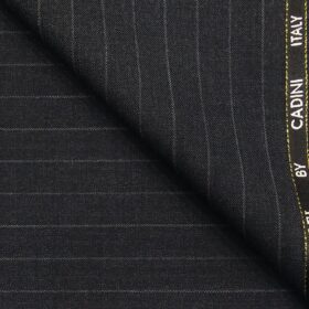Cadini Italy by Siyaram's 60% Merino Wool Super 140's Dark Grey Pin Stripes Unstitched Exotic Suit Fabric (3.25 Meter)