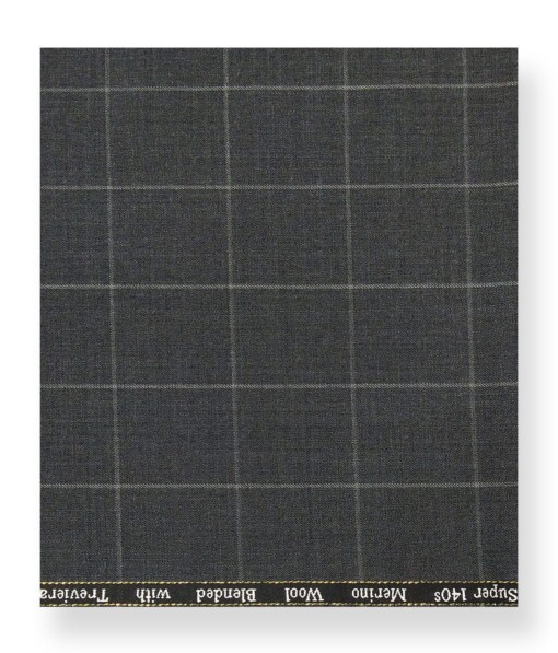 Cadini Italy by Siyaram's 60% Merino Wool Super 140's Grey & White Checks Unstitched Exotic Suit Fabric (3.25 Meter)