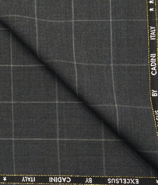 Cadini Italy by Siyaram's 60% Merino Wool Super 140's Grey & White Checks Unstitched Exotic Suit Fabric (3.25 Meter)