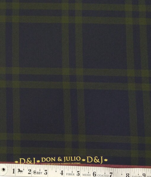 Don & Julio Dark Navy Blue & Green Broad Checks Unstitched Thick Terry Rayon Blazer Fabric