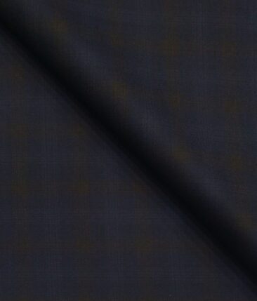 Don & Julio Dark Blue & Brown Checks Unstitched Terry Rayon Suiting Fabric