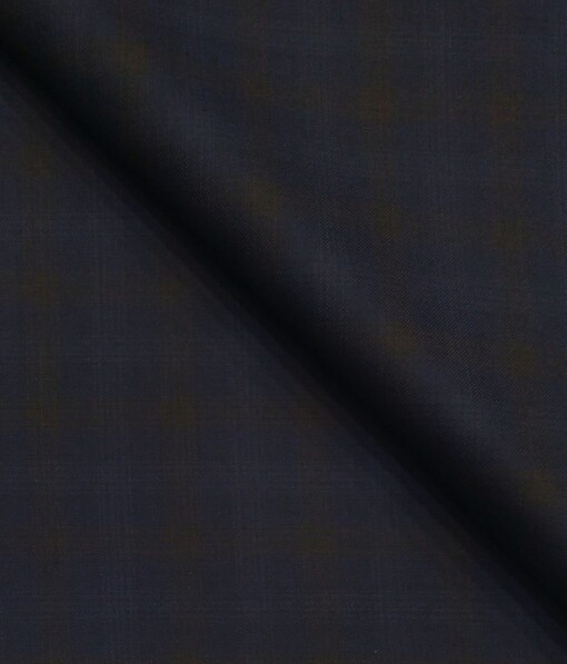 Don & Julio Dark Blue & Brown Checks Unstitched Terry Rayon Suiting Fabric