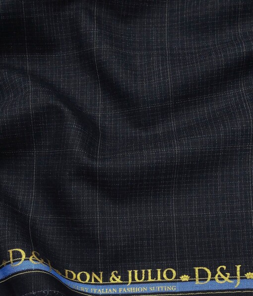Don & Julio Dark Blue Self Checks Unstitched Terry Rayon Suiting Fabric