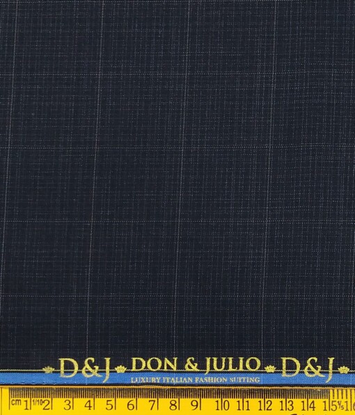 Don & Julio Dark Blue Self Checks Unstitched Terry Rayon Suiting Fabric