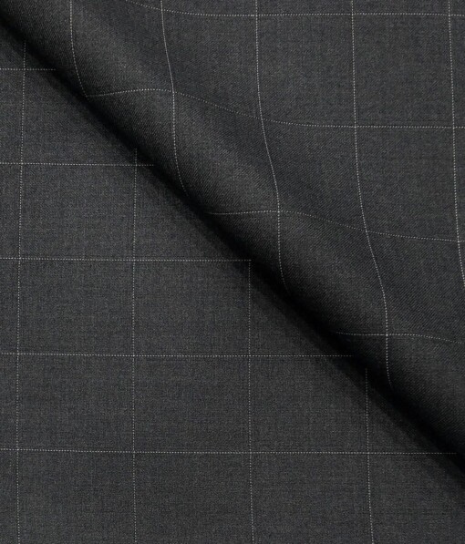 Don & Julio Dark Grey White Checks Unstitched Terry Rayon Suiting Fabric