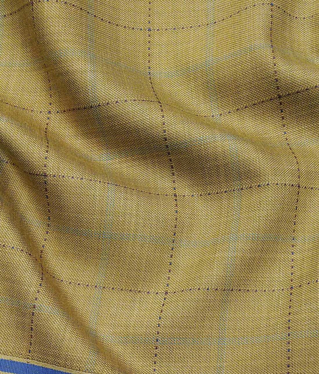 Fashion Flair Flaxen Yellow Self Checks Unstitched Terry Rayon Suiting Fabric