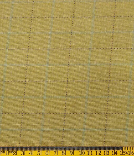 Fashion Flair Flaxen Yellow Self Checks Unstitched Terry Rayon Suiting Fabric