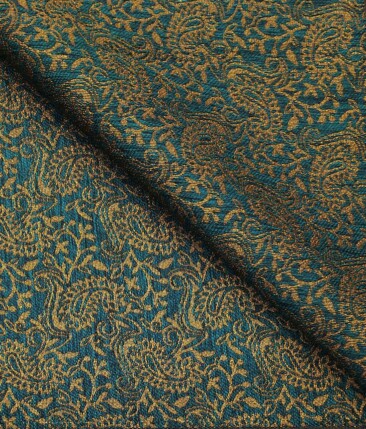 Nemesis Pine Green & Gold Jacquard Unstitched Terry Rayon Blazer or Bandhgala Fabric