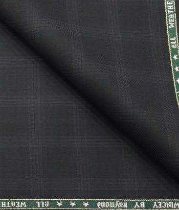 Raymond Dark Greenish Grey 35% Merino Wool Self Checks Unstitched Suit Fabric (3.25 Meter)