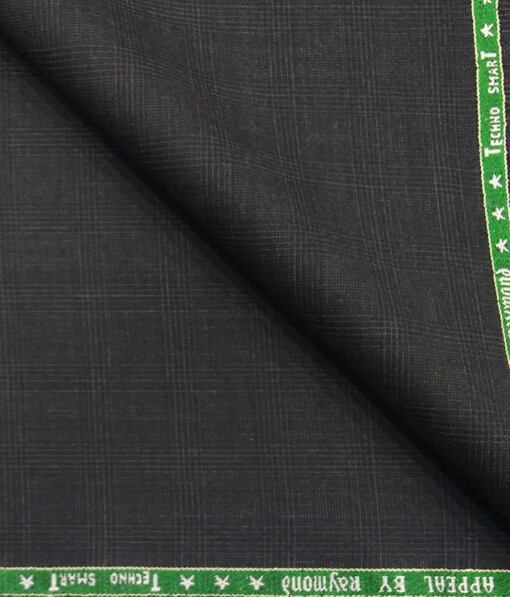 Raymond Dark Grey 35% Merino Wool Self Checks Unstitched Techno Smart Suit Fabric (3.25 Meter)