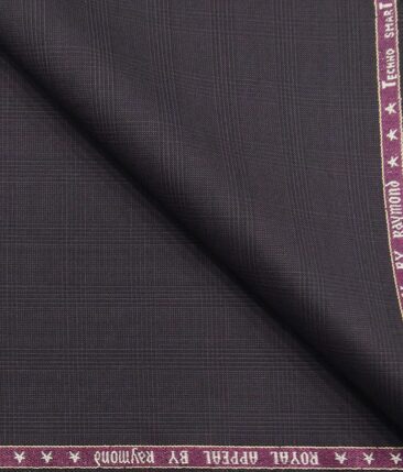 Raymond Dark Wine 35% Merino Wool Self Checks Unstitched Suit Techno Smart Fabric (3.25 Meter)