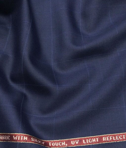 Raymond Royal Blue 35% Merino Wool Broad Checks Unstitched Techno Smart Suit Fabric (3.25 Meter)