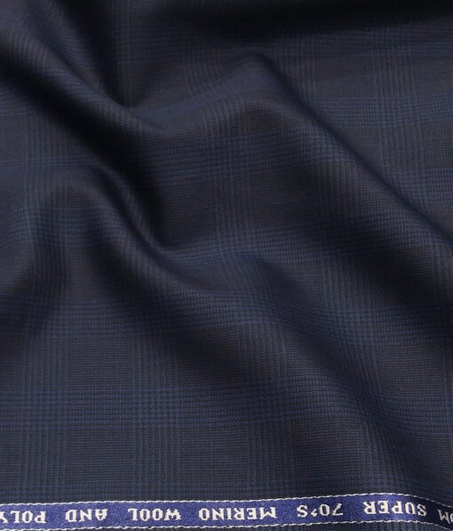 Raymond Dark Navy Blue 35% Merino Wool Super 70's Self Checks Unstitched Suit Fabric (3.25 Meter)