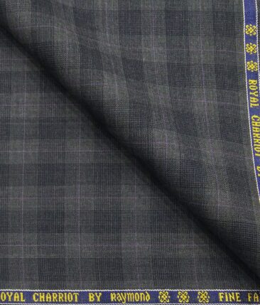 Raymond Worsted Grey 35% Merino Wool Super 70's Self & Mauve Checks Unstitched Suit Fabric (3.25 Meter)