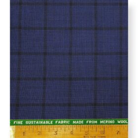 Raymond Royal Blue & Black 35% Merino Wool Broad Checks Unstitched Suiting Fabric