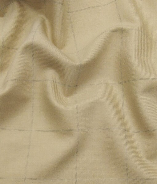 Roberto Ferrari Egg Nog Beige & Green Checks Unstitched Terry Rayon Suiting Fabric