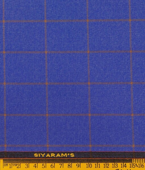 Siyaram's Blue & Copper Checks Unstitched Terry Rayon Suiting Fabric