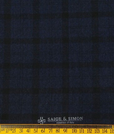 Sage & Simon Dark Blue & Black Checks Unstitched Terry Rayon Blazer Fabric